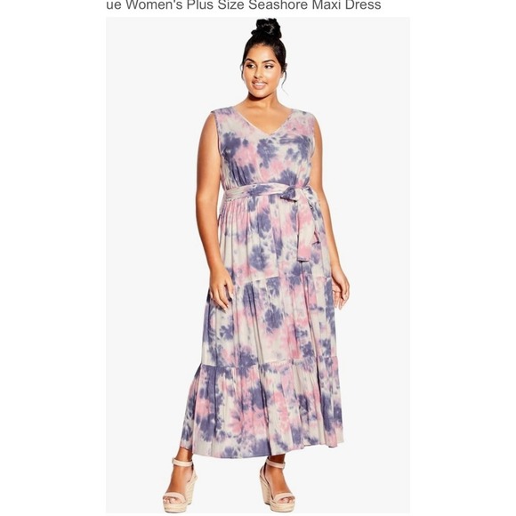 loralette Dresses & Skirts - Loralette Plus Size Seashore Maxi Dress Serene Tie Dye Belted Tiered V-Neck